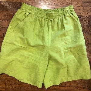 Vintage high waist linen blend lime shorts